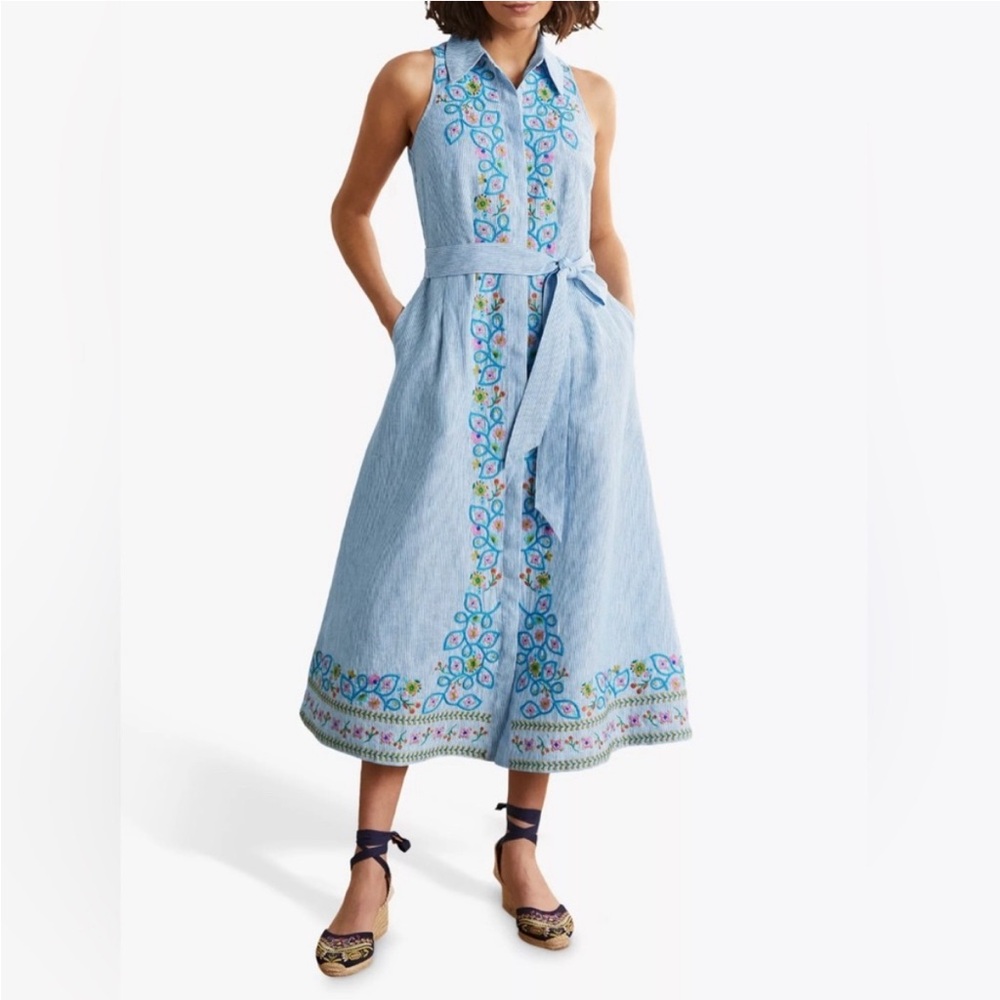 Boden Linen Embroidered Dress